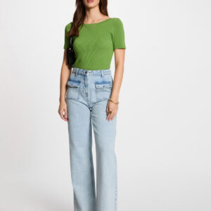 MORGAN SS 25 High-waisted wide leg jeans bleach denim women