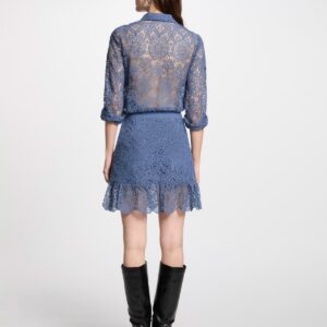 MORGAN SUMMER Laced mini skirt with ruffles grey denim women