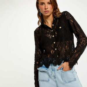Cropped lace shirt black women- Morgan De Toi