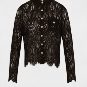 Cropped lace shirt black women- Morgan De Toi