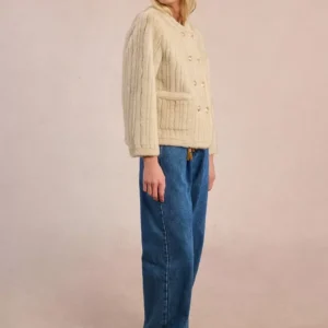 Molly Bracken Fur-Effect Officer Jacket – Κοντό Faux Fur Μπεζ Μπουφάν με Χρυσά Κουμπιά