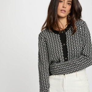 Cropped jacquard sweater black women-Morgan De Toi