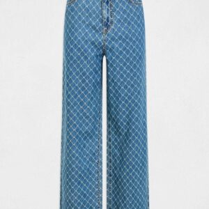 Printed wide leg jeans stone wash denim women- Morgan De Toi