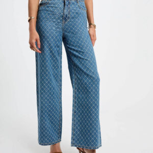 Printed wide leg jeans stone wash denim women- Morgan De Toi