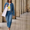 Wide-leg high-waisted jeans denim stone women