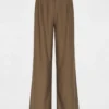 Pleated wide-leg trousers khaki green women
