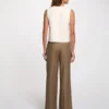 Pleated wide-leg trousers khaki green women