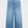 Wide-leg high-waisted jeans denim stone women