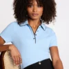 Fitted top with notch collar light blue women